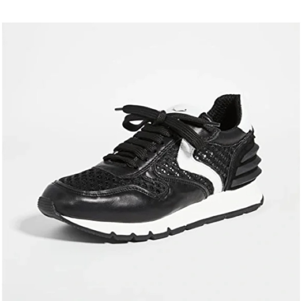 Voile Blanche power mesh trim black Julie cow leather sneakers, 41 EU 10.5/11 US